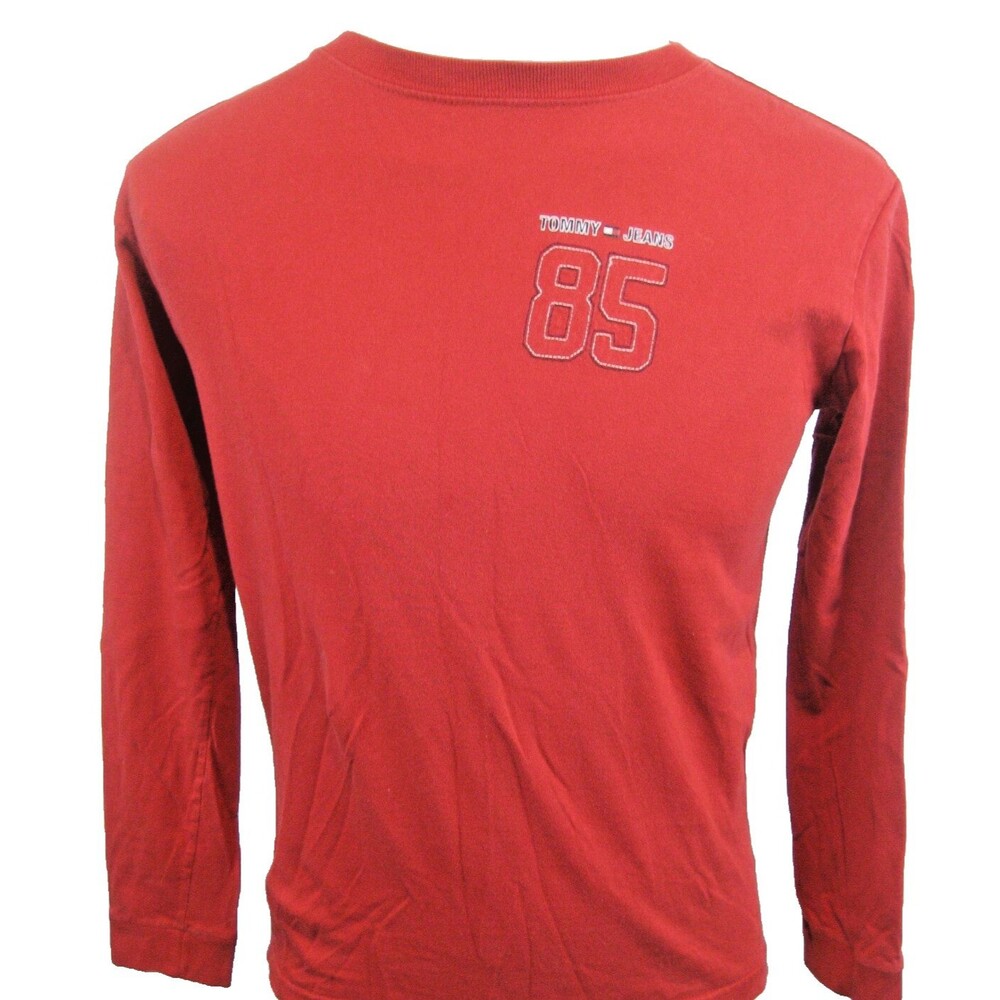 Womens Tommy Hilfiger Red Cotton LS T-Shirt w Graphics sz Med